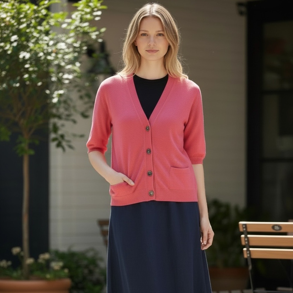 Talbots Coral Button Front V-Neck Cardigan